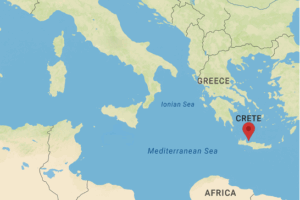 Carte localisant précisément où se situe la Crète sous la Grèce en Méditerranée